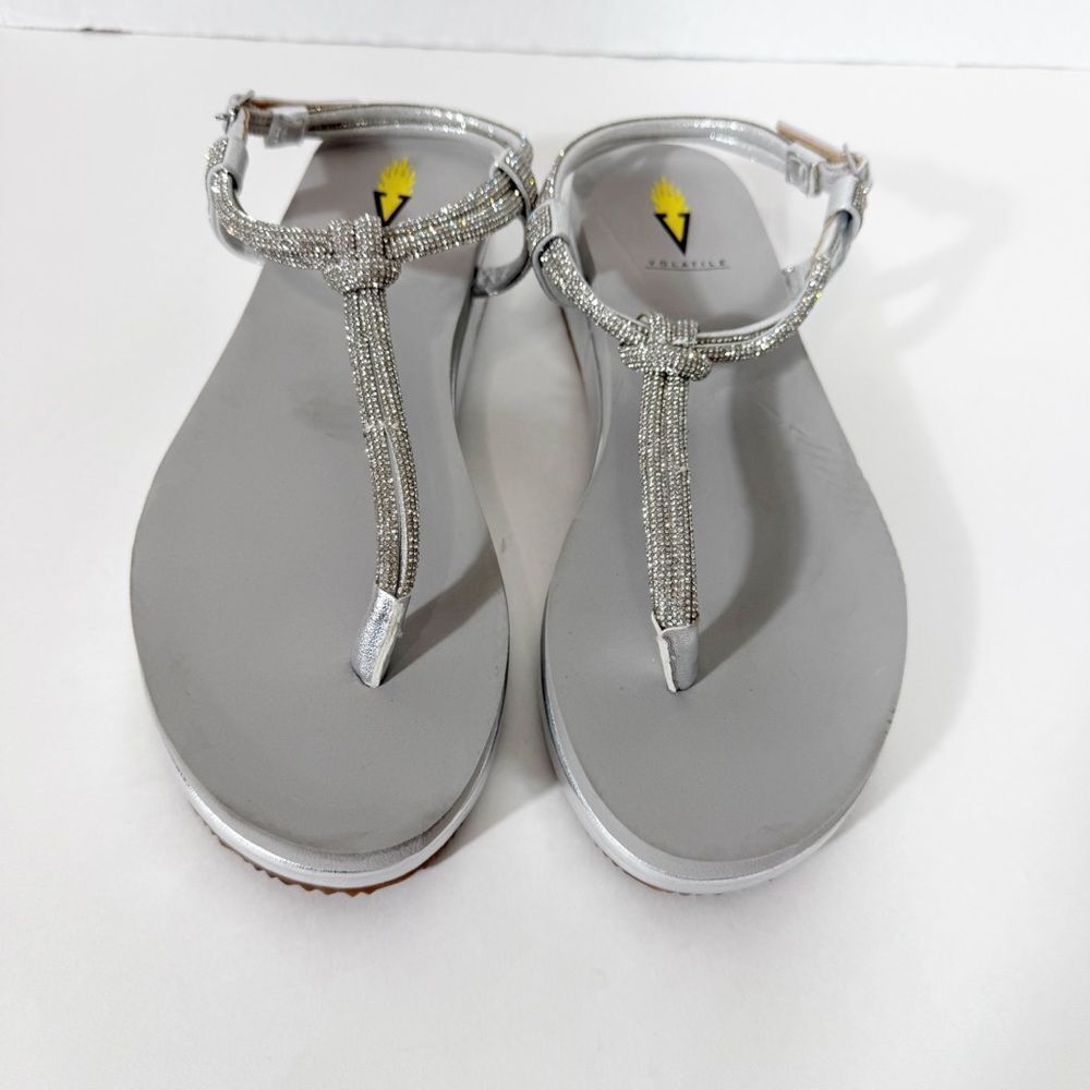 VOLATILE Womens Calypso Knotted Silver Rhinestones Embellished Wedge Sandal Sz 8 - Picture 5 of 7